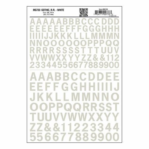 Letters Dry Transfer Gothic RR White 3/8 Woodland Scenics MG733