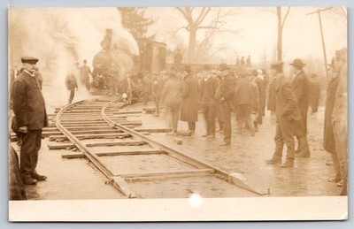 Big Crowd Train Engine Railroad Tracks c1907 Real Photo RPPC
