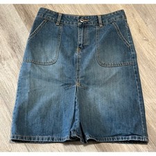 Y2K Old Navy Blue Jeans Denim Skirt Midi Length Size 4 Pockets Front Slit
