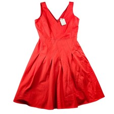 Calvin Klein Fit  Flare Dress Womens 4 Red Seamed Pleated Sleeveless Back Zip