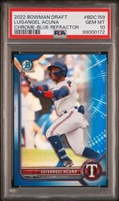 2022 BOWMAN DRAFT CHROME BLUE REFRACTOR /150 LUISANGEL ACUNA BDC-159 PSA GEM 10
