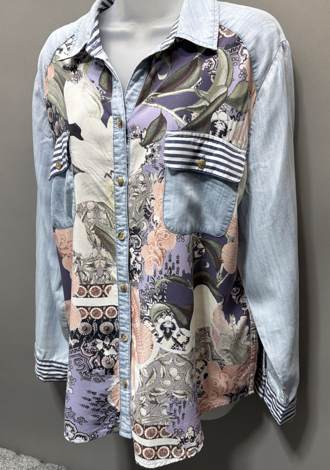 Chico's  Floral Patchwork Print Button Up Long Sl… - image 2