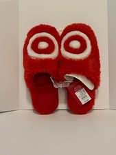 Target Sz Large Adult BULLSEYE SCUFF SLIPPERS Plush RED WHITE Plush W 9/10 M 7/8