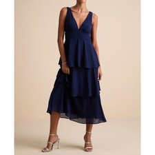 NWT Lulus Celebration Time Navy Blue Sleeveless Tiered Midi Dress Size L