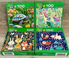 4 Puzzles Forest Animals, Woodland Friends, Unicorn  Turtle -100 Pieces ea.