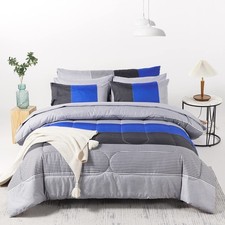 RYNGHIPY 8Pcs Blue and Grey Stripe Comforter Set Full Size, Ultra Soft