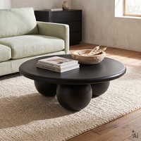 Couchtisch Rund 90Cm Beistelltisch Aus Mangoholz Mit KugelföRmigen FüßEn Schwarz