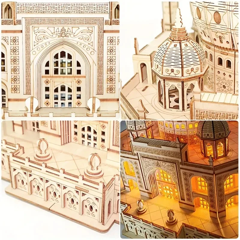 3D Puzzle Wooden Taj Mahal Mechanical Model Building Kit Illuminated Light Gift - Image 4 of 4