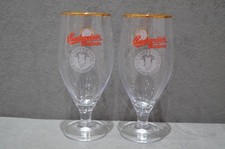 2x Budweiser Budvar Czech Beer One Pint 20oz Glass Stemmed Pedestal Goblet M16