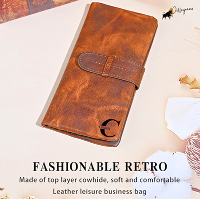 Vintage Crazy-Horse Long Wallet     Gravur   | Slim Kartenhalter   | Geschenk