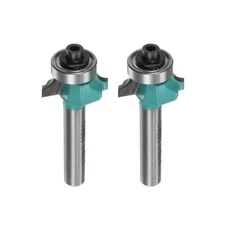2pcs Roundover Router Bit 1/4 Shank 1/8" Radius Carbide Tip with Bearing Cyan