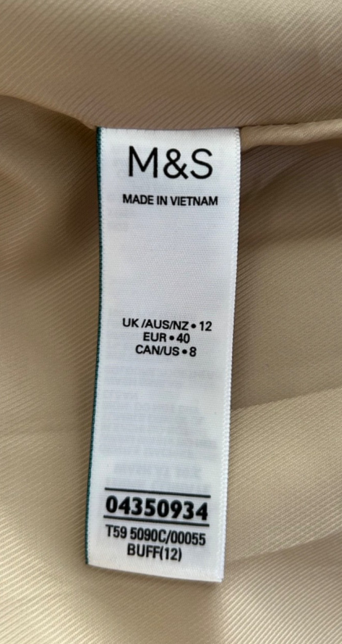 M & S Short Mac Women's Beige Lined Jacket Trench Coat Epaulets Size 12