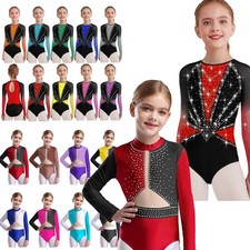 Kids Girls Gymnastics Sheer Mesh Bodysuit Figure Ice Skating Leotard Biketard