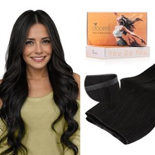 DOORES Tape in Weft Hair Extensions Human Hair, Natural Black 18 Inch 50g, Geniu