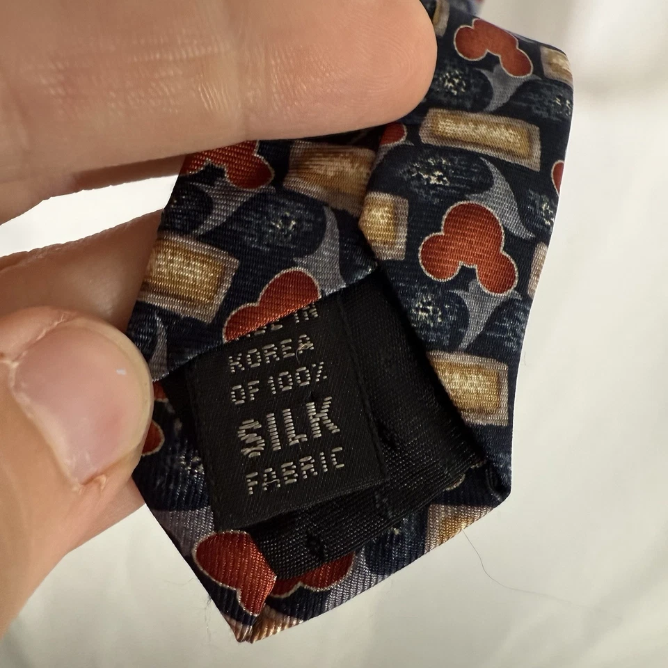 Gravata masculina Walt Disney World 60" azul laranja estampa Mickey Mouse 100% seda 3,5 "W - Imagem 3 de 4