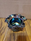 Fenton Basket Weave Bowl Amethyst Carnival Glass – Open Edge – Signed Fenton