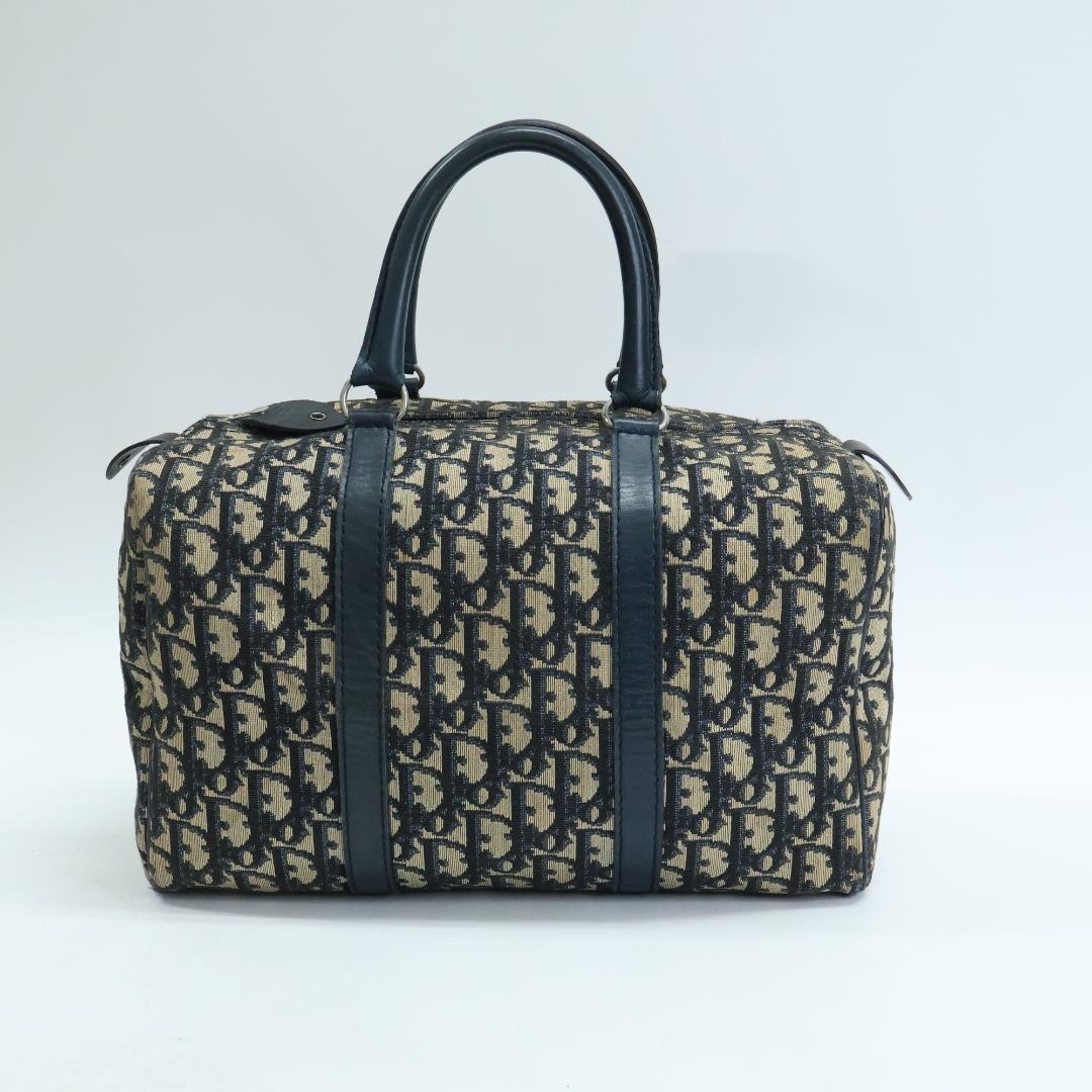 Christian Dior Mini Boston Handbag Canvas Leather Navy Beige Authentic thumbnail 14