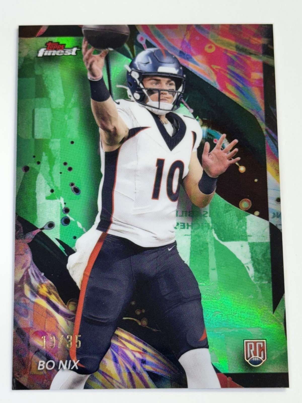 2024 Topps Finest Bo Nix RC Broncos #163 Uncommon Green Refractor SSP /35
