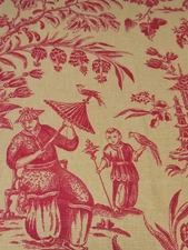 Colonial Williamsburg Chinoiserie Asian Toile Linen Fabric 42"×22"