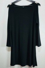 Nik & Nash Black Knit Long Trumpet Split Sleeve Dress Round Neck Size Large