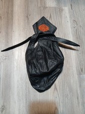 Vintage Black Leather Harley Davidson Shield Skull Cap With Tie Made In USA OSFA