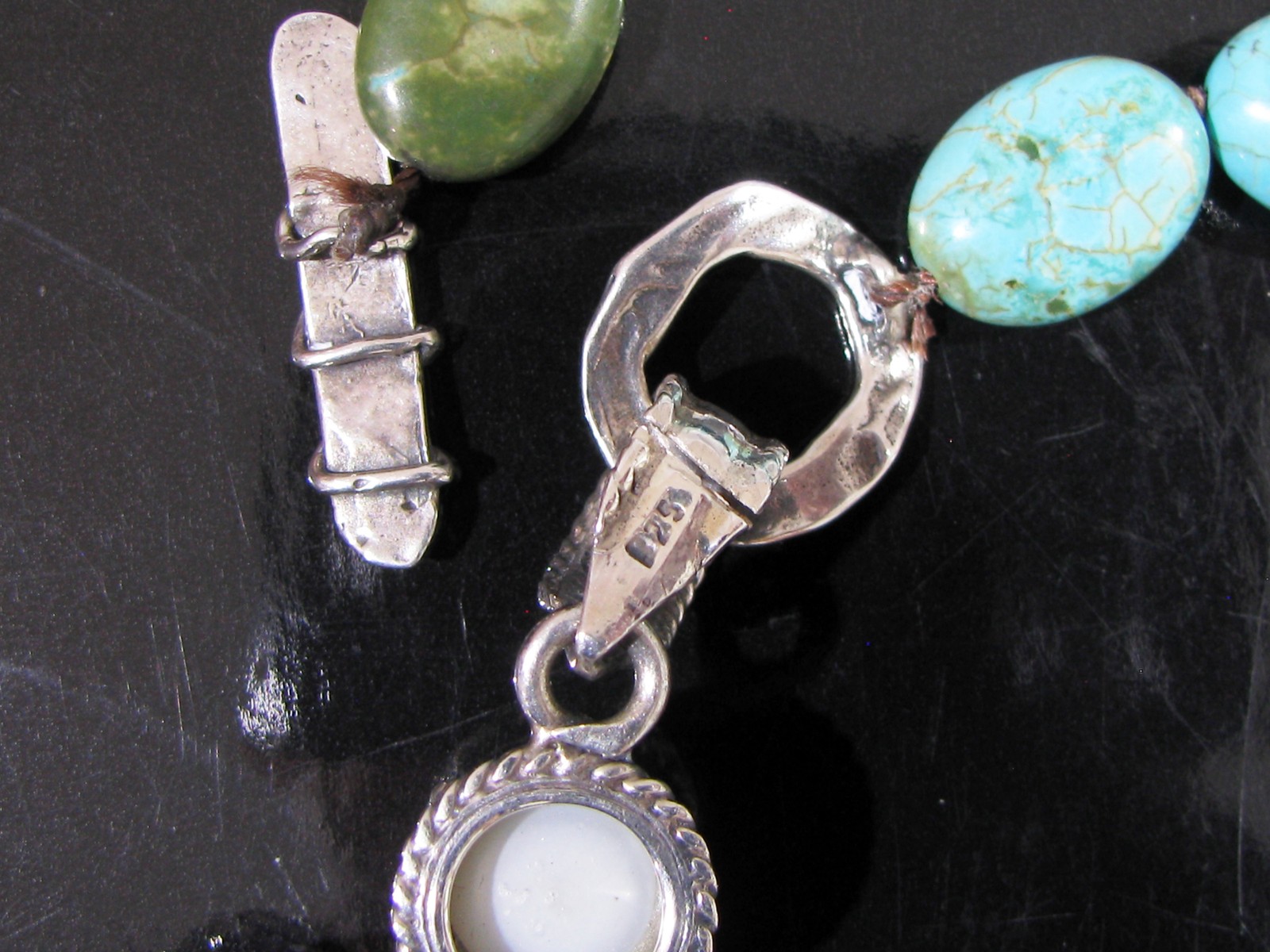 STATEMENT LARGE STERLING SILVER & TURQUOISE 3" CR… - image 7