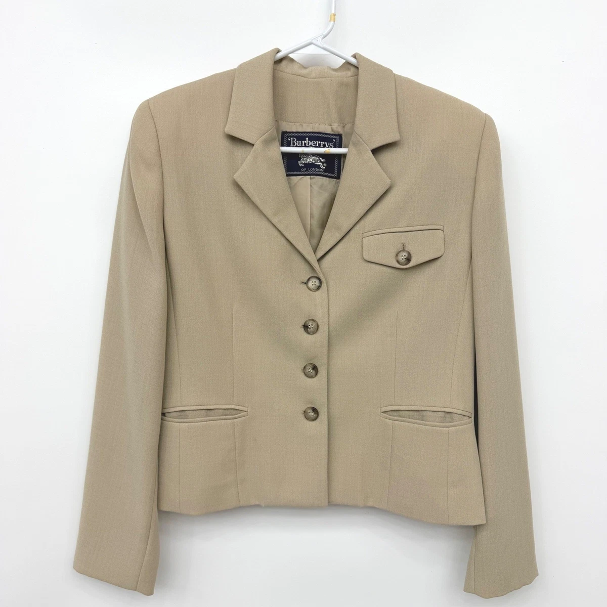 Chaqueta Blazer Burberry Vintage Mezcla Lana Años 90 Clásica Lujo Bronceada Mujer 10 Beige