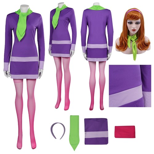 Scooby-Doo! and Krypto,Too!Daphne Blake Cosplay Costume Halloween Dress+Wig Hair - Picture 1 of 12