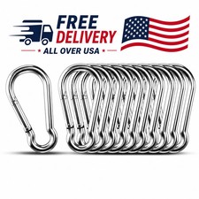 10 PCS Stainless Steel Carabiners Spring Snap Hooks Heavy Duty Keychain Clip NEW
