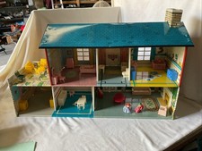Vintage Marx Toys Tin Doll House 2 Story, Deck Red With Blue Roof  RL