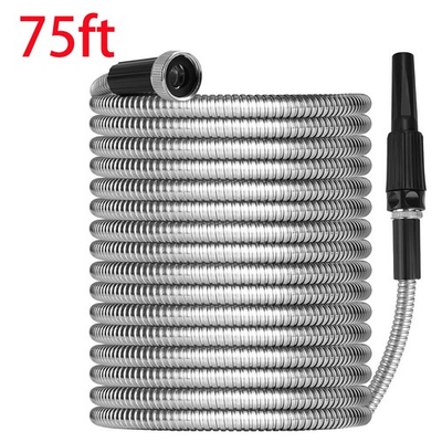 #ad #ad 75FT Stainless Steel Metal Garden Water Hose Flexible Lightweight Spray Nozzle $37.75