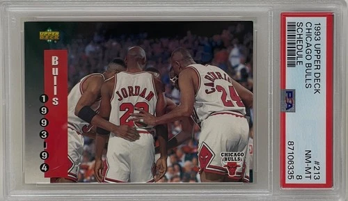 Michael Jordan 1993 Upper Deck Chicago Bulls Schedule Basketball Card #213 PSA 8