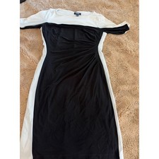 Chaps Womens Black White Colorblock Ruched Sheath Dress Size Medium Short Sleeve