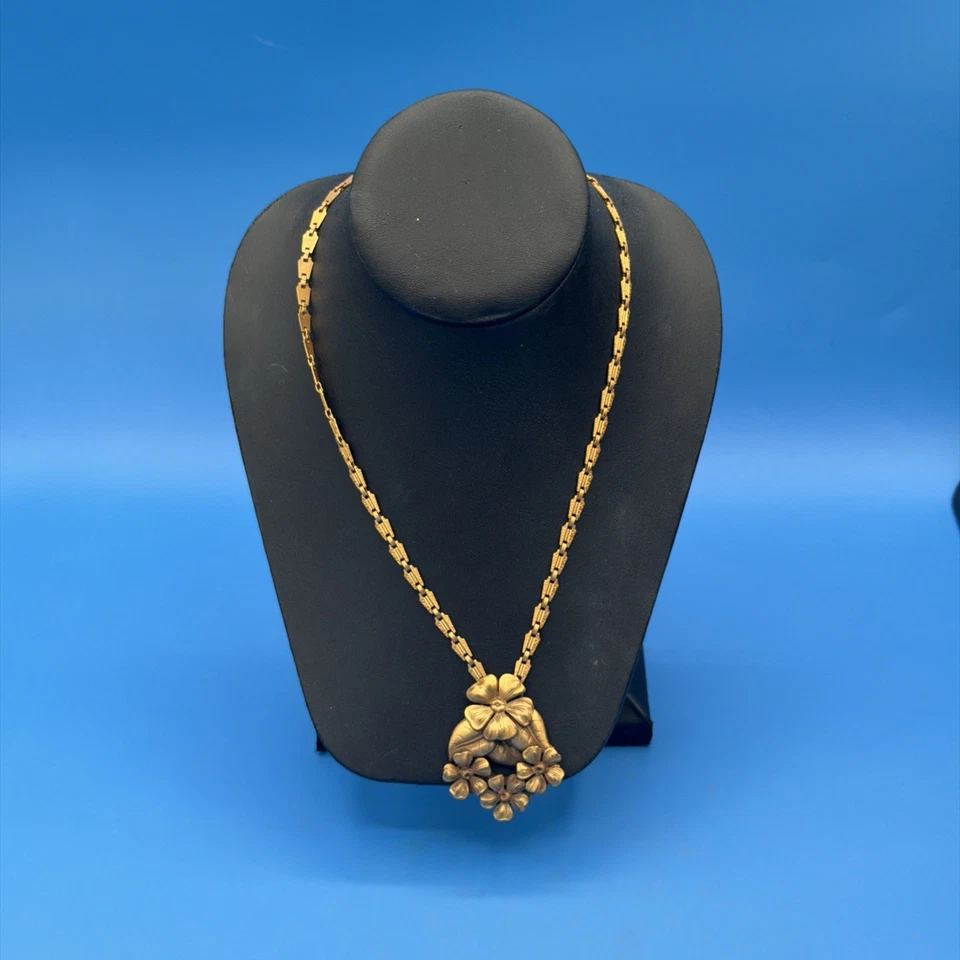 Vintage Victorian Revival Lavalier Pendant Forget Me Not Necklace - Image 2 of 4