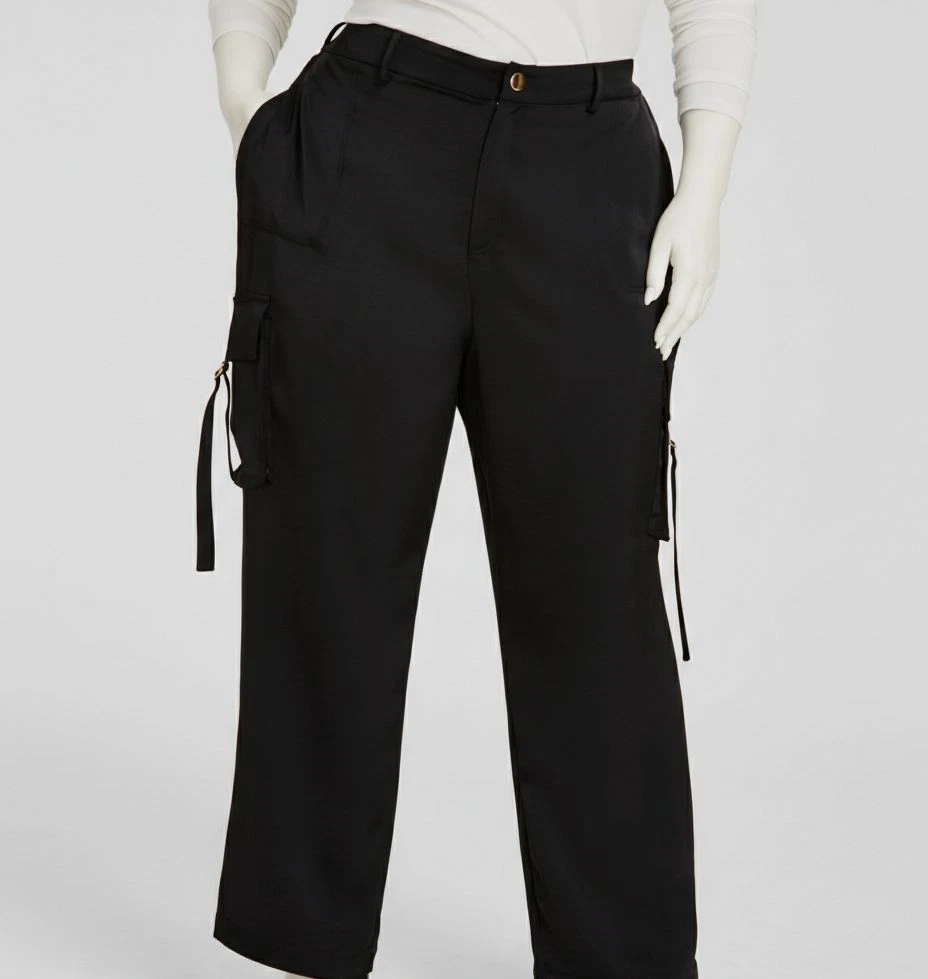 Nina Parker Women Black Straight-Leg Cargo Pants Plus Size: 16W.