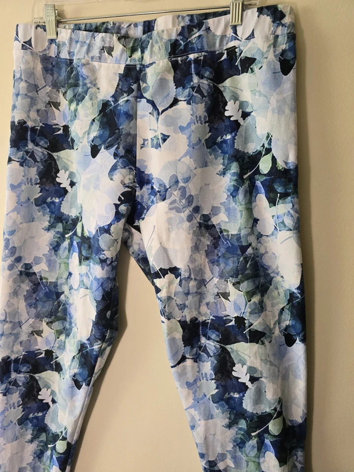 Leggins suaves envolventes gruesos cómodos de algodón azul virgen estampado floral talla Lg Foto 3 de 4