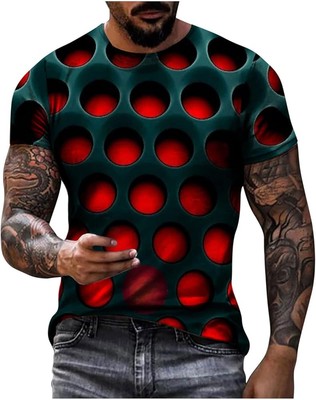 Men's Summer Short Sleeve Shirts, 3D Optical Illusion Print T-Shirts Casual Fash