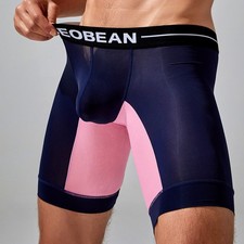 Mesh Long Leg Boxer Underwear Briefs Shorts Splice Underpants Soft Gym Stretchy
