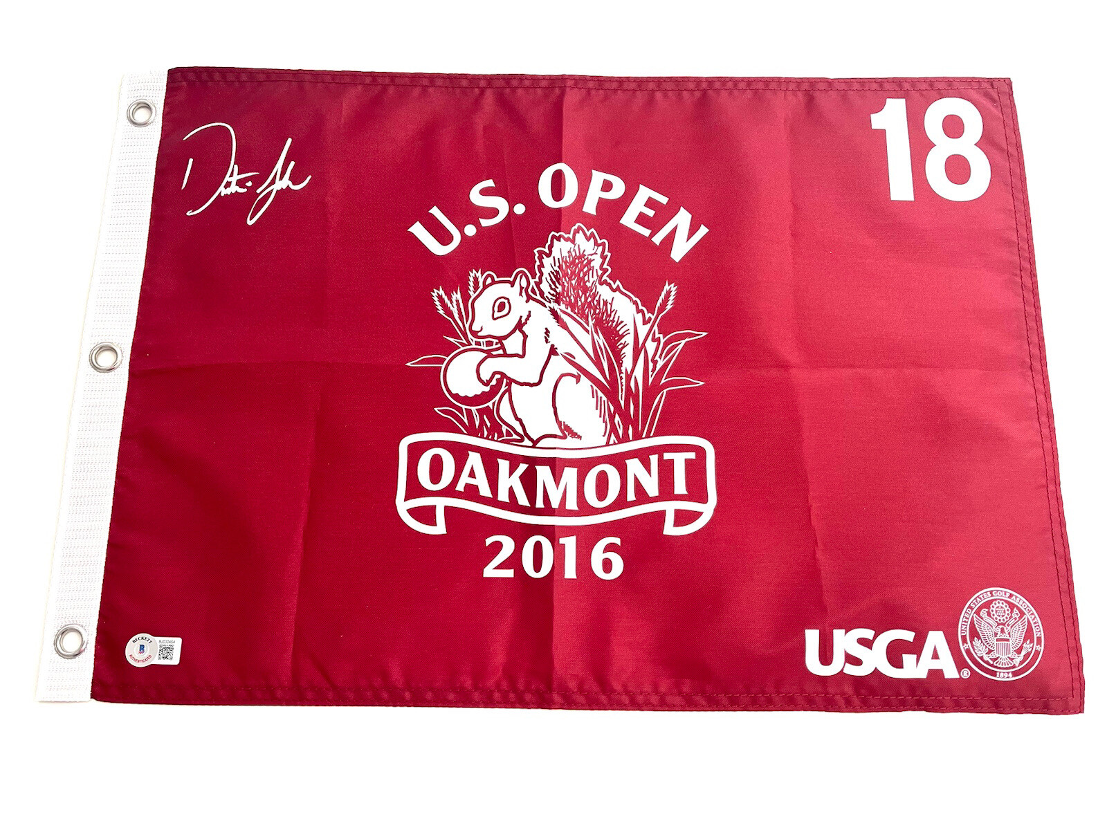 Dustin Johnson Autographed Signed HAND 2016 US OPEN WINNER FLAG MAJOR BECKETT BAS CERT #1 