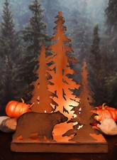 Ebros Metal Art Rustic Forest Black Bear By Pine Trees Night Light Sculpture