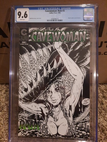 Cavewoman Rain 3 Cgc 9.6 Calibur Press 1996 Budd Root Cover Black White Dinosaur