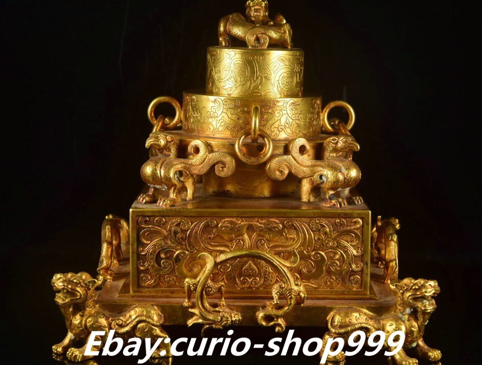 9.6 Inch Antique Chinese Bronze Dragon Phoenix Seal Signet Set