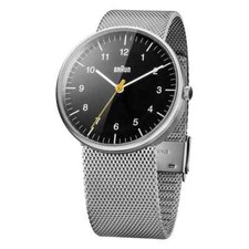 BN0021 Braun Mens Gents Classic Watch Black Dial Silver Mesh Bracelet New