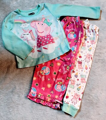 Peppa Pig Girls' Toddler 3  Piece Cotton Fairy Stars Clouds Pajama Set Size 2 2T