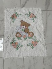 Vintage Baby Quilt with Embroidered Teddy Bear