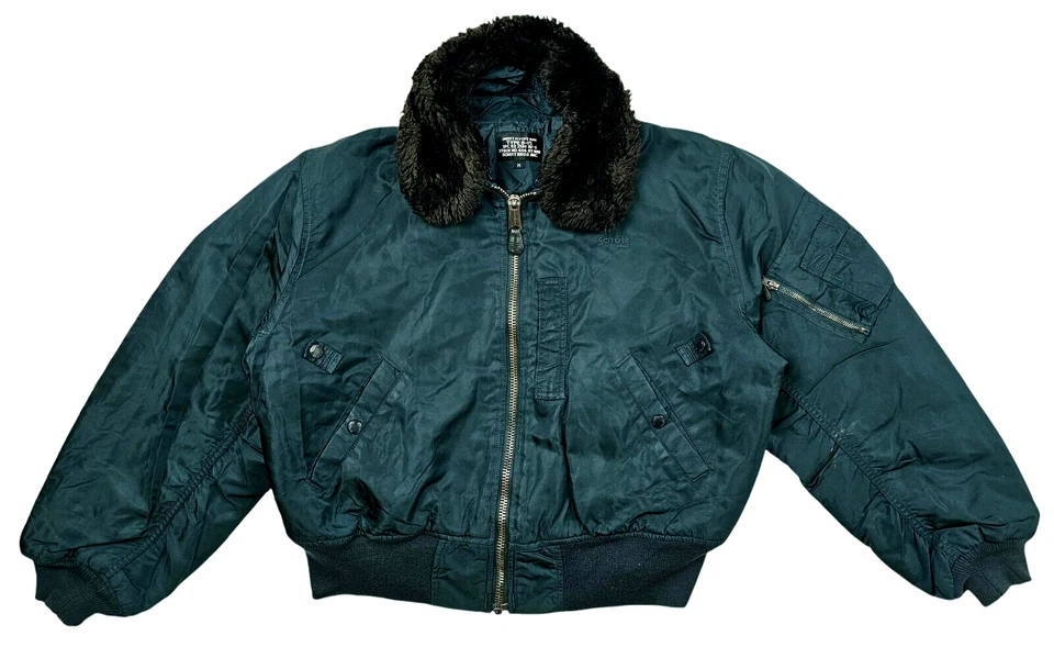 *HOT VTG Men SCHOTT FLYER'S B-15 BOMBER MILITARY FLIGHT FUR COLLAR TEAL Jacket M - Image 3 of 4