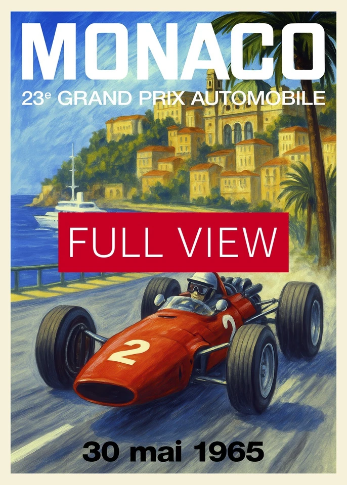 Monaco Vintage F1 Grand Prix 1965 Art Poster — Auto Racing Wall Art, Formula 1 - Image 3 of 4