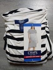 CHAPS Dress Adult Large Black White Striped Crewneck Knit Spring Summer Womens