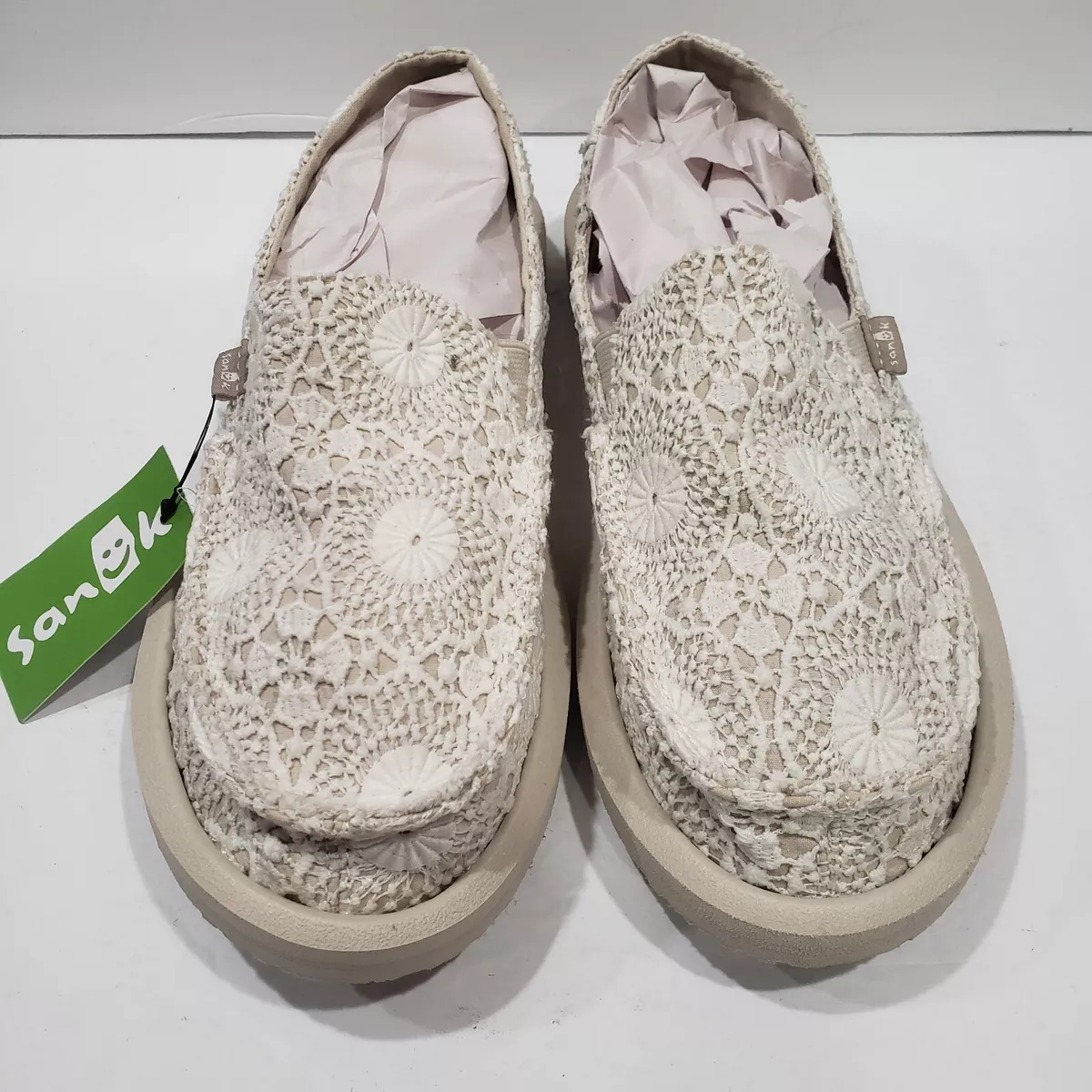 Sanuk Donna Crochet Women's Slip-On Shoes White & Oatmeal Size 9 NWT NEW