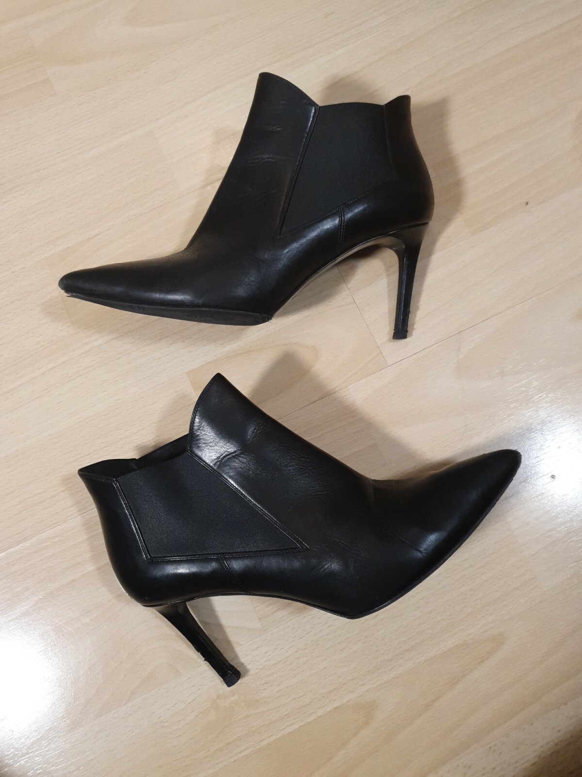 Autentici YSL Saint Laurent pelle nera Parigi stivaletti tacchi 39 UK6